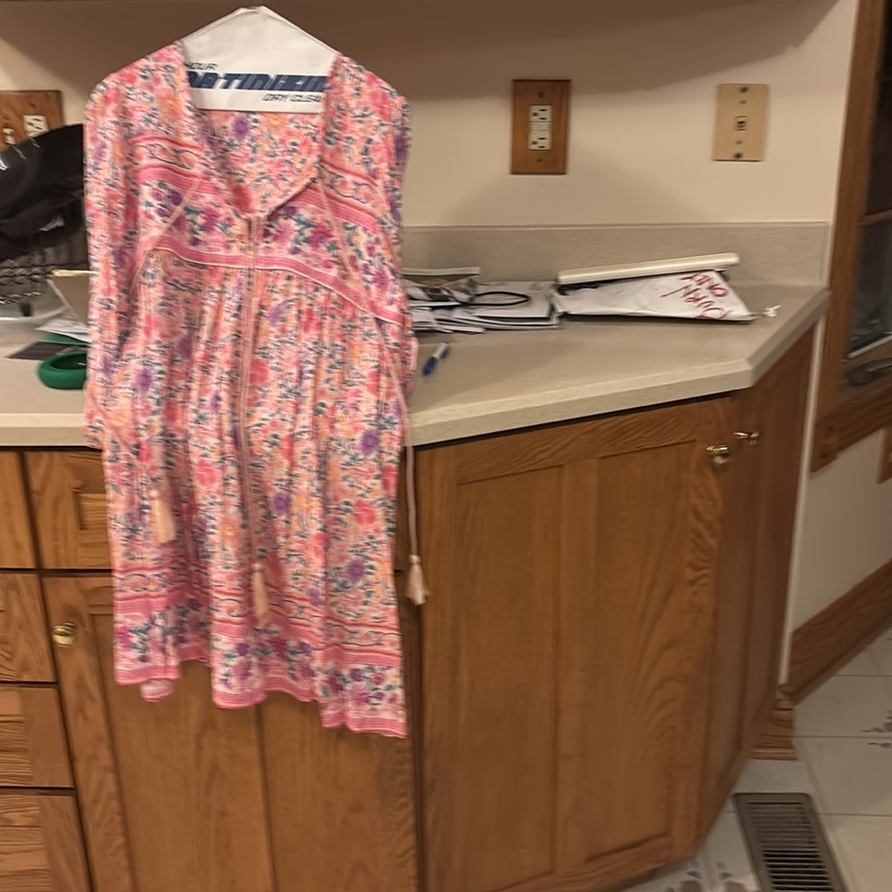 Boho Pink Floral Long Sleeve Mini Dress - Picture 5 of 5